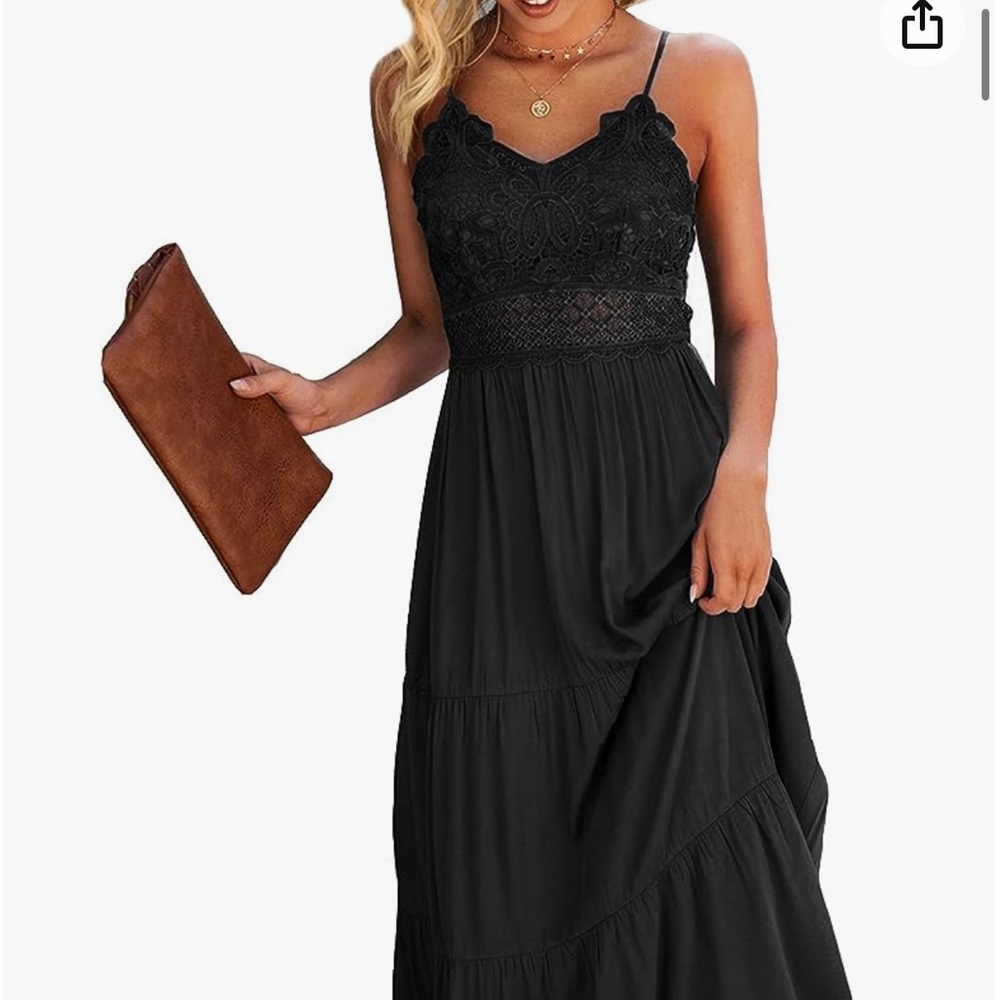Women’s black embroidered spaghetti strap dress